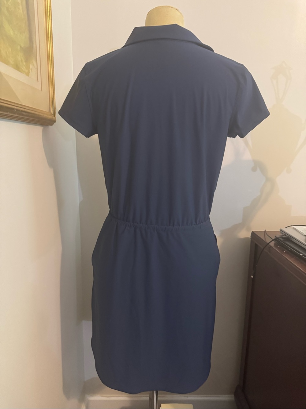 Spanx Navy Short-Sleeve Active Dress with Drawstring Waist Size Small - Picture 3 of 6